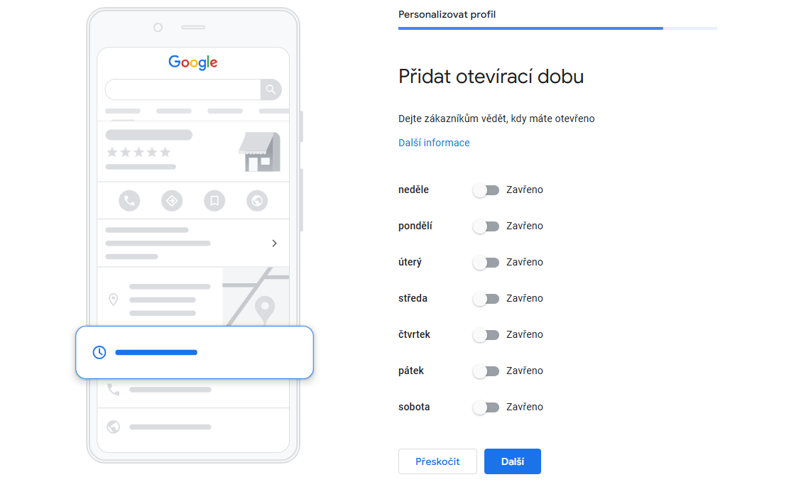 přidat otevírací dobu
